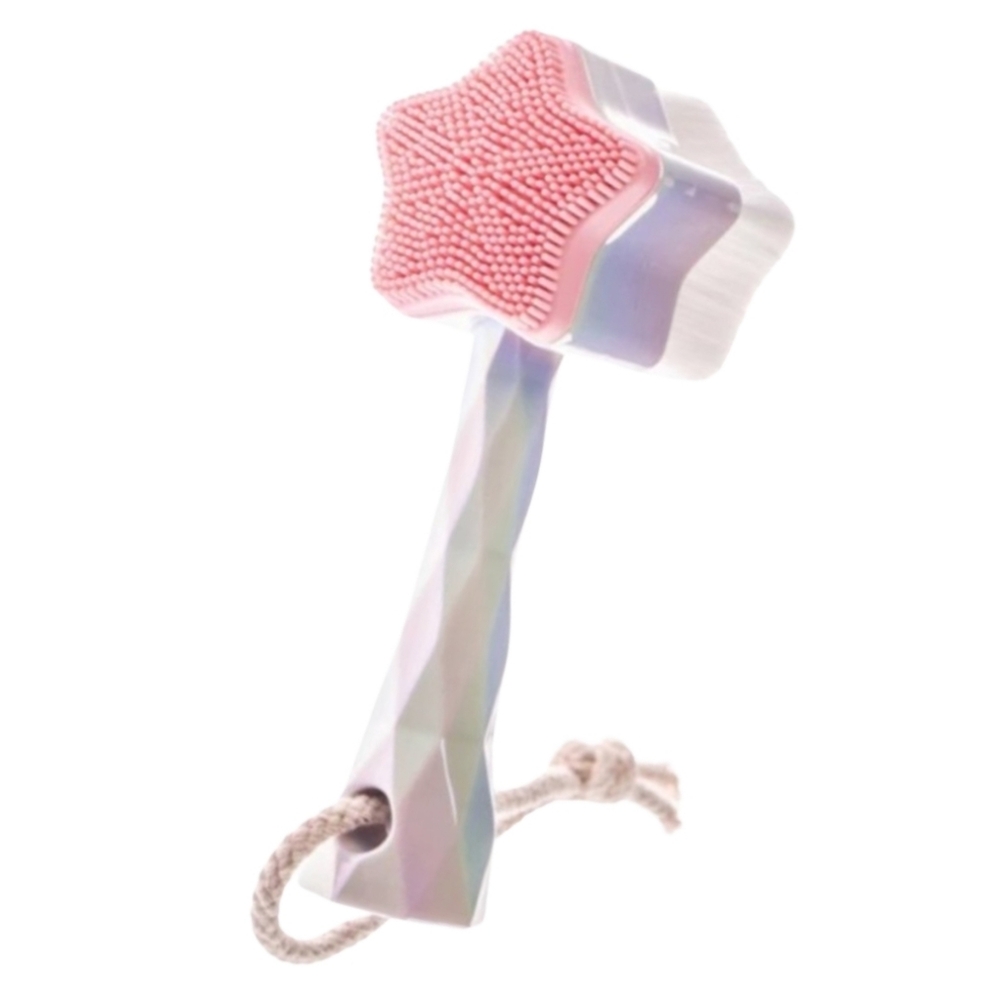 White Pink Star Shaped Face Wash Pore Cleanser 2 Sided Exfoliator Handled Brush